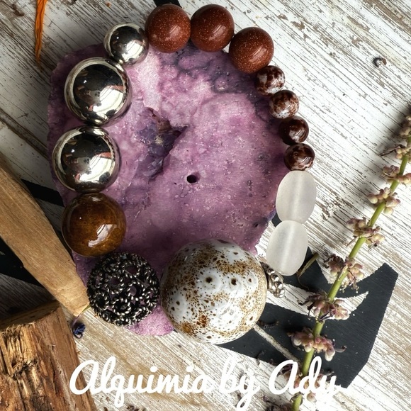 Alquimia Silver and Brown Beaded Bracelet ultra big jasper sunstone - Picture 1 of 3